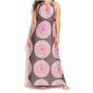 INC Dress Pink Gray White Medium Stretch Long Maxi Sleeveless Washable